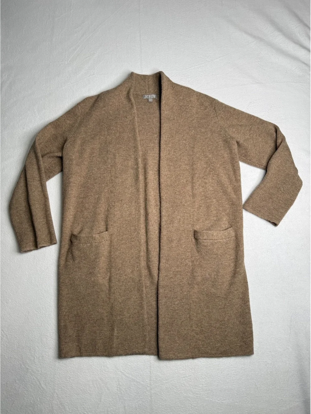 J.Crew Women’s XS Long Open Cardigan Brown Merino Wool Alpaca Blend Pockets